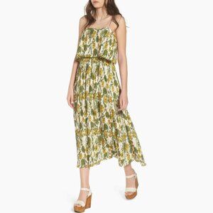 Nordstrom Leith Green and Yellow Bohemian Pleated Midi Dress Size L / 12